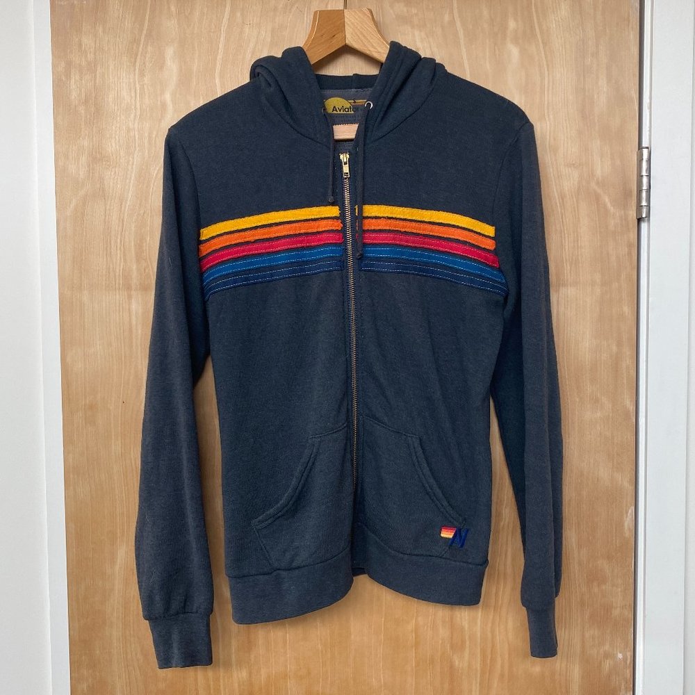 Aviator Nation 5 Stripe Hoodie - Charcoal SM